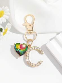 1pc Fashionable European & American Luxury Cute Crystal Rhinestone Studded Oversized English Letter Shape Keychain Bag Charm, Suitable For Women Car Keys, Bags Decoration - Gold - View 4