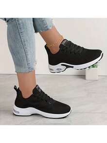 Unisex Height-Increasing Training Shoes - Breathable Fabric Low-Top Sneakers With EVA/PVC Grippy Soles For Walking, Hiking, Camping - All-Season Comfort & Durable Design (Black/Red/White), Hiking Boots, Outdoor Footwear, Flexible Footwear - 黑色 - 查看 5