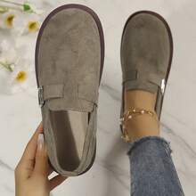 Women Outdoor Shoes Cozy Padded Suede Clogs With Adjustable Buckle And Rounded Toe - 鏽棕色 - 查看 1