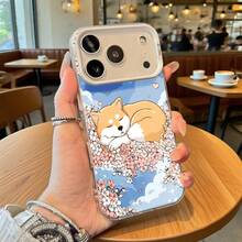 Funda de Teléfono Diseño de Perro Shiba Inu Durmiendo con Flor de Cerezo Azul Transparente para iPhone 14 13 12 11 Pro Max y  Galaxy S23 S22 S21 S20 Adecuada para Todas las Estaciones Elección de Regalo Perfecta - Plateado - Ver 2