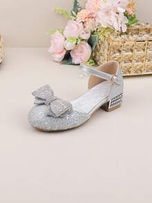 Wedding Party Evening Sweet Cute Flower Girl Girls Shoes Suitable For Big Medium Small Girls Children Shoes Baby Shoes Versatile Shoes Girls Fashion Silver Simple Bow Knot Four Seasons Holiday Elegant High Heel Thick Heel Shoes Formal Dress Performance Shoes Dance Mary Jane Princess Shoes Hollow Shoes - Silver - View 6
