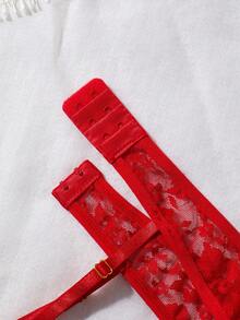 2pcs Women's Lingerie Sexy,Red Sheer Hollow Out Contrast Lace Water Soluble Flower Embroidery Sexy Sets Underwire Daisy Wedding Season Sexy BridalLingerie Set. - Red - View 8