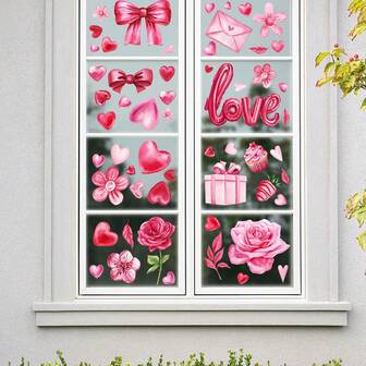 5 piezas Pegatinas para ventana del Día de San Valentín, Grandes calcomanías con forma de corazón para decoración de ventana para fiestas del Día de San Valentín, Aniversario de boda
