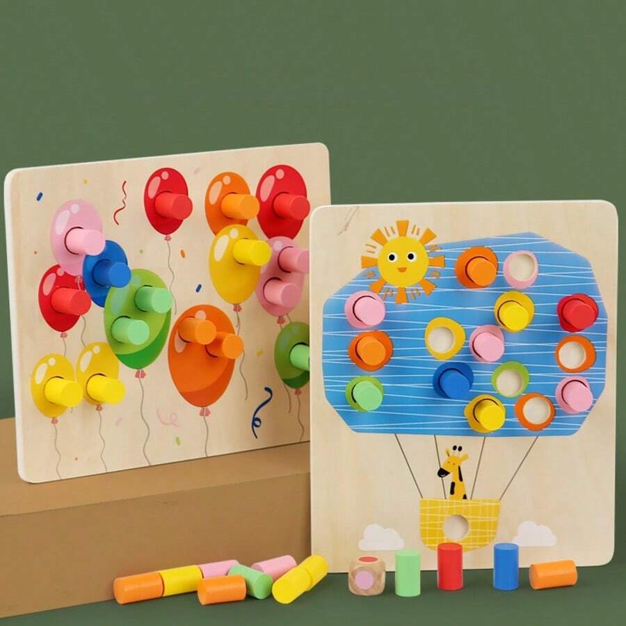 Baby Wooden Puzzle For Early Education; Number, Letter, Color Recognition; Peg Board With Animals; Children's Enlightenment Toy For Assembling; Hand-Grping Board To Train Concentration; Christmas Gift. - Multicolor - View 1
