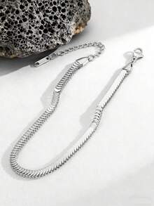 1条街头风不锈钢鱼鳞纹理手链 男士日常通勤时尚个性化手链 - 銀色 - 查看 3