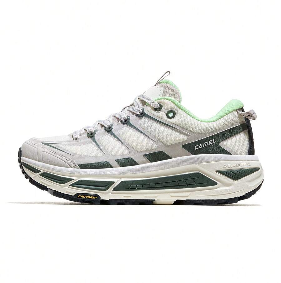CAMEL CROWN 男士新款户外运动鞋，轻便通勤休闲鞋，厚底防滑户外跑步鞋 - 初雪白深墨綠 - 查看 1