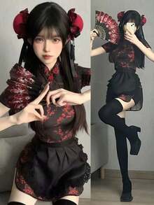 Maid Apron, Maid Half Apron, Waitress/Server Uniform, Maid Apron, Cute Princess Style Apron, Daily Bib, Chinese Style Chef Apron - Multicolor - View 3