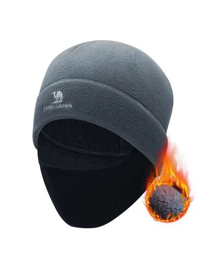 CAMEL CROWN 户外休闲抓绒帽秋冬季加厚保暖防风防寒帽大头围包头帽