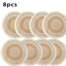 6pcs/8pcs/10pcs Handmade Woven Placemats Set - Bohemian Style Cotton Round Tasseled Table Mats, Suitable For Restaurants, Kitchens, Dining Tables, Heat Resistant, Protect Tables From Stains And Scratches, Extend Table Life, Can Also Be Used As Wall Decor, Shelf Liners, Or Drawer Pads, Great Gift For Valentine's Day, Christmas, Halloween - Multicolor - View 11