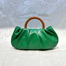 2025 New Arrival Evening Bag For Women – Pleated Cloud-Style Handbag With Resin Big Ring Handle, Exuding Elegance - 綠色 - 查看 3
