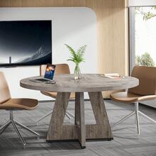 47-Inch Round Conference Table For 4-6 People, Wooden Meeting Room Table With Thicken Tabletop And X-Shaped Pedestal Base, Grey - Grey - View 2