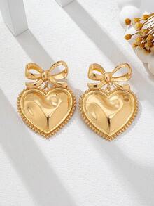 1 Cặp bông tai mặt trái tim xếp nếp nơ phóng đại độc đáo theo phong cách Châu Âu & Châu Mỹ thời trang - Vàng - Xem 2