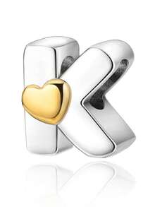 1pc Personalized Smooth A-Z Letter Pendant Bracelet, Women's DIY Customized Name Initial Adjustable Bracelet - Silver-heart Letter - View 28