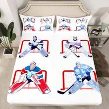 Juego de sábanas de juego de Ice Puck para niños de hockey sobre hielo, juego de sábanas de estilo de tinta con bolsillo profundo, sábana bajera de color negro, decoración de sala de juegos, 3 piezas(default) - Multicolor - Ver 5