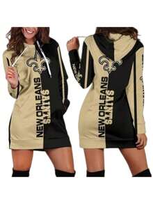 New Orleans Saints  Women's Long Hoodie Dress - 混合色 - 查看 2