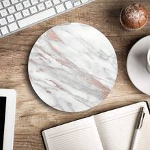 Premium Textured Round  Pad - White Rose Gold Marble, Washable With Lycra Cloth, Non-Slip Rubber Base For Wireless ,04WhiteRoseGoldMarble - 04WhiteRoseGoldMarble - View 5