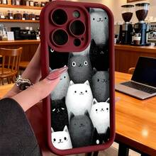 Funda de Teléfono con Patrón de Gato y Texto para  15 Pro Max  14 Pro  13  12  Galaxy S23 S22 S21 Protector de Teléfono Funda de Pareja Regalo para Novio Novia Día de San Valentín Regalo de Cumpleaños - Blanco - Ver 4