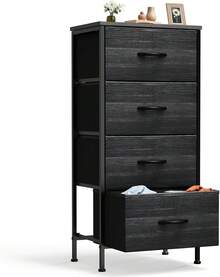 Sweetcrispy Drawer Organizer Dresser With Removable Fabric Bins & Sturdy Steel Frame/Wood Top - Tall Bedside Table Suitable For Bedroom, Dorm, Living Room - 黑色 - 查看 1