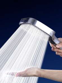 1pc Square Handheld Shower Head With High Pressure, 4 Spray Settings, Large Water Flow For Bathroom Bathing, Shower Heads - Silver - View 3
