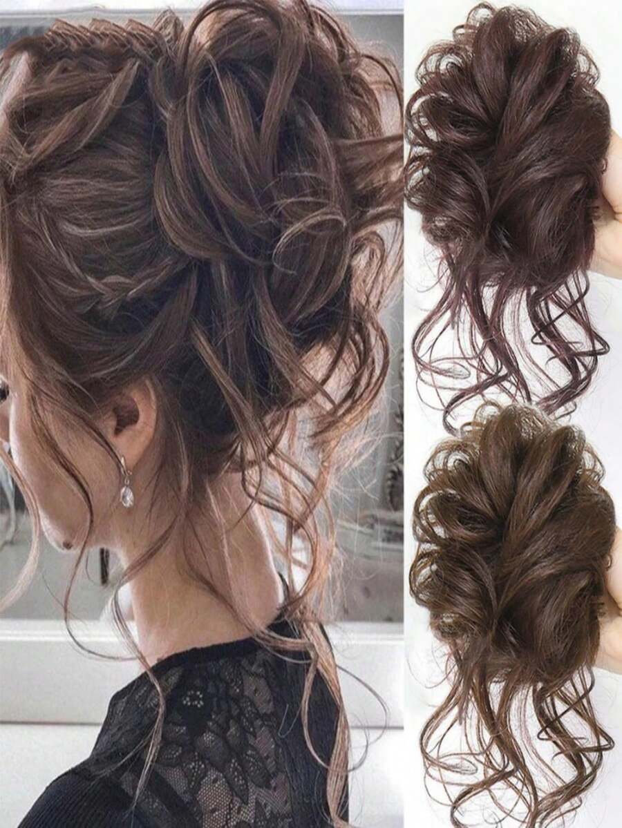 Messy Bun Scrunchie Chignon Hairpiece Updo Curly Bun Extension Combs In Messy Bun Hair Piece For Women Medium Brown - màu nâu - Xem 1