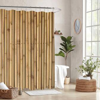 1pc Elegant Bamboo Fence Shower Curtain - Waterproof & Anti-Fog, Includes Hooks, Machine Washable Polyester Bathroom Decor