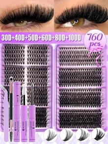 MEM 544/760/632/640pcs Eyelash Extension Kit, DIY Eyelash Extension Set, Individual Lash Clusters, D-Curl Eyelash Extension Kit, Includes Glue, Sealant And Eyelash Extension Tools, Suitable For Daily Use, Travel, Beginners, Weddings, Dates, Parties, Festivals, Also Great For Christmas/Halloween/Gifts - 黑色 - 查看 15