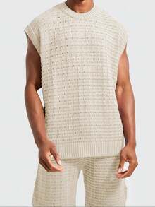 Mens Short Sets 2 Piece Outfits Summer Casual Round Neck Knit Tank Tops And Shorts Matching Tracksuits Set - 米色 - 查看 2