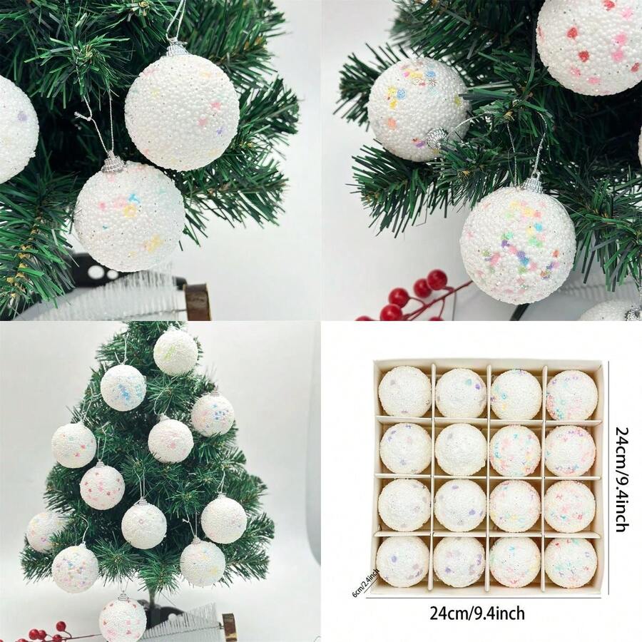 16 adornos navideños de bolas de espuma, decoración creativa para colgar en el árbol, ideal para fiestas y eventos navideños. - Multicolor - Ver 1