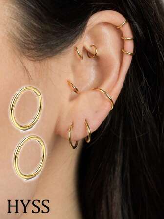 1 對不鏽鋼簡約 18k 鍍金環形耳環,適合女士或女孩,精緻軟骨圈,小螺旋圈,金圈,銀圈套裝簡約標籤圈,男士海螺圈,迷你穿孔圈首飾,適合日常佩戴, 18號12號14號16號6mm, 7mm, 8mm, 9mm,10mm