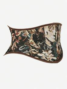 15.5cm High Waist Trainer Underbust Corset, Colorful Printed Overbust Shaper Cincher 3-Hook Waist Belt For Women - Brown - View 3