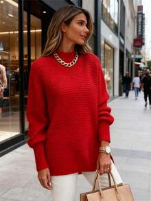 New Women's Autumn-Winter Solid Color Printed Sweatshirt - Fashionable Minimalist V-Neck Contrast Color Design, Long-Sleeve Top. Women's Winter Sweatshirt, New Women's Long-Sleeve Sweatshirt, Women's Winter Base Layer/Inner Wear. Women's Daily Casual Sweatshirt, Ultra-Soft Sweatshirt, Women's Winter Essential Sweatshirt. Halloween Vibe Sweatshirt, Perfect For Halloween Casual Outer Wear. - 紅色 - 查看 3