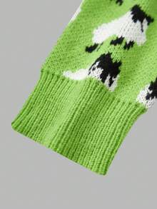 Sheep Pattern Crew Neck Sweater, Casual Long Sleeve Knit Sweater, Women, Christmas & New Year Fall - Green - View 10