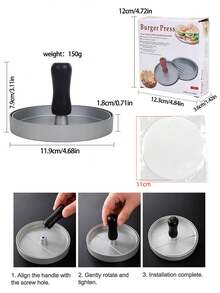 1pc Round Hamburger Patty Maker, Homemade Burger Patty Mold, Sandwich Press Tool, Reusable Non-Stick Silicone Paper