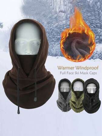 1pc Winter Thermal Fleece Balaclava Scarf Ski Face Mask Neck Warmer Snood Hood Hat Windproof Cold Warm Riding Cap Sports Outdoor Men Winter Head