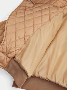 Valentine's Day, Date Night Outfit, Gifts For Her Magic Mia Women's Winter Quilted Cropped Jacket - Lapel Collar Short Puffer Coat With Diamond Pattern |  Fall Winter Outerwear For Casual Street Style & Daily Warmth - Màu Khaki - Xem 8