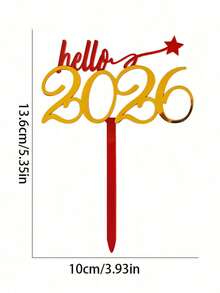 Gold Red Black Acrylic Happy New Year Hello 2026 Cake Topper, Acrylic Cake Topper,For New Year Christmas Party Valentine's Day DIY Cake Decoration Supplies, Valentine's Day Party, Home Decor, Home Gifts - Multicolor - View 5