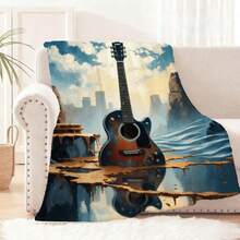 Luxury 280gsm Beige & Surreal Acoustic Guitar Blanket - Heavyweight All-Season Bedspread/Throw With Music-Themed Water Reflection Design (Guitar, City Skyline, Rocky Formations) For Couch, Bed - Contemporary Decor For Musicians & Collect Pop  Gift (Multiple Sizes Available) Nordic Style Acrylic Rectangular Office Nap Sofa Blanket, Air Conditioning Blanket, Knitted Small Blanket, Shawl Cover Blanket, Bed End Blanket Soft & ,Skin-Friendly Multi-Size Versatile Blanket ,Lettering Numbers Doodle Christmas Blanket,Chicken - 彩色 - 查看 2