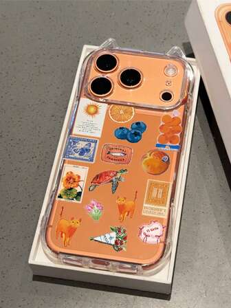 1 pieza Funda de teléfono con orejas de gato transparente con colección de tortuga, gato, flor y fruta, con cojín de aire, carcasa suave de TPU resistente a arañazos con orificio para cordón, compatible con iPhone 17/17 Pro/ Air/17 Pro Max/16/16 Pro/16 Plus/16 Pro Max/15 Pro Max/11/12/13/14/15 Plus/15 Pro/14 Pro/13 Pro