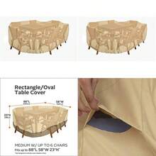 Classic Patio Table CoverOutdoor Table and Chair Set Cover Waterproof Dust-Proof Dining Furniture Protector 223x147x58cm 88"x58"x23" BeigeandBrownOutdoor Dining Tables - Negro - Ver 1