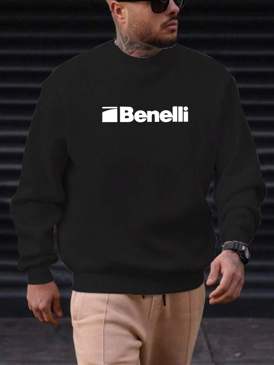 Men Benelli Logo Casual Crew Neck Sweatshirt Olive Green Long Sleeve Regular Fit Solid Color Comfortable Stylish For Casual Attire Everyday Comfort Apparel Logo Print Top Stretchy Fabric Dakine Men Trainer With Logo The Rookie Jumper Kelme Orangejumperman  Gym Hub - 黑色 - 查看 1