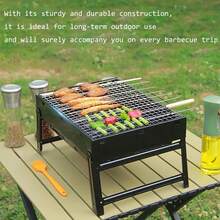 Folding Portable Charcoal Grill, Smoker Stainless Steel BBQ Grill 17.5''*11.5", Small Desk Tabletop Outdoor Barbecue Grill For Camping Picnics Garden Beach Party - Black - View 3