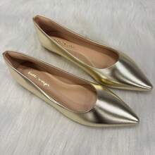 Women's Casual Comfortable Patent Leather Flat Shoes In Black, Beige, And Nude - Oro - Ver 2