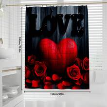 1pc/3pcs/4pcs Valentine's Day LOVE Rose Flower Heart Multifunctional Bathroom Decor Shower Curtain Set, Free 12 Hooks Included, Elegant Holiday Atmosphere, Bathroom Mat, U-Shaped Toilet Mat And Round Toilet Mat, Suitable For All Scenarios Bathroom Set - Multicolor - View 12