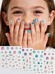 4 hojas de pegatinas de uñas con diseño de princesa unicornio para regalos, pegatinas de arte de uñas de dibujos animados para uñas de niños y mujeres, suministros de uñas DIY para regalos de niños - Multicolor - Ver 2