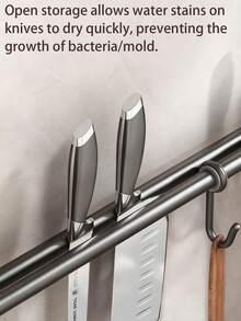 1PC Stainless Steel No-Drill Kitchen Rack, Spatula And Spoon Storage Holder, Retro Farmhouse Style DIY Wall-Mounted Pot Rack, Detachable Kitchen Utensil Hooks (Black). - Multicolor - View 7