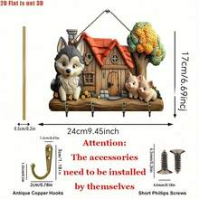 2D扁平木质乡村小屋造型钥匙架，可壁挂，装饰玄关、客厅及其他家居空间 - 彩色 - 查看 14