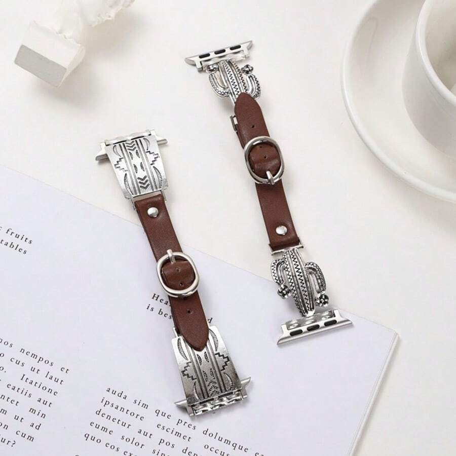 1pc Retro Style Watchband, Zinc Alloy Material, Geometric/Cactus Design, Suitable For Apple Watch 38mm-49mm Replacement Strap - one-size - View 1