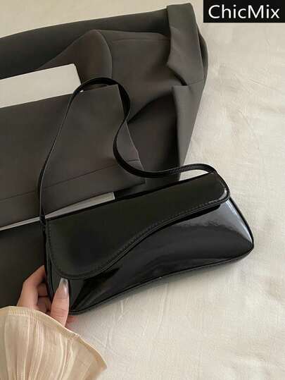 Fashionable Solid Color Glossy Irregular Underarm Shoulder Bag, Versatile, Elegant And Simple Flip Up Handbag, Suitable For Shopping, Wallets, Shopping, Young Women, College Students, Newcomers, White-Collar Workers. They Are Very Suitable For Offices, Universities, Work, Business, Commuting, Outdoor Activities, Travel, And Outings