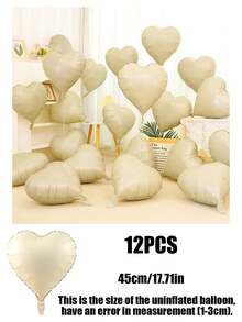 12pcs 18 Inch Red, White, Black, Cream, Gold, Rose Gold, Pink, Silver, Blue Heart-Shaped Aluminum Foil Balloons, Suitable For Birthday Party, Wedding Engagement, Confession, Love Party, Valentine's Day, Anniversary, Event Party Decoration - Multicolor - View 20