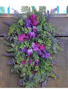 Spring Wreaths For Front Door, Artificial Tulip Wreath, Artificial Hanging Wreath For Home Window Wall Farmhouse Wedding Party Decoration - 紫色 - 查看 6